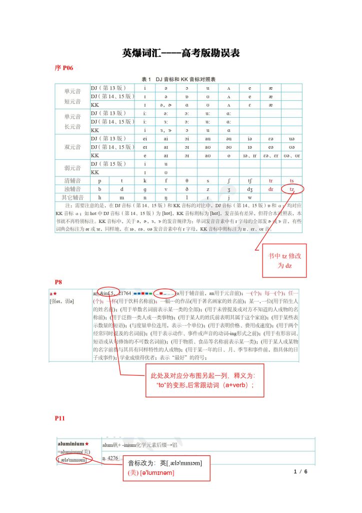 英爆词汇高考版-勘误表